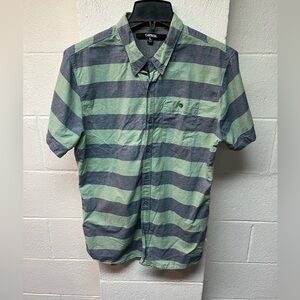 Carbon Green and Gray/Blue Striped Casual Button Down Shirt. Large